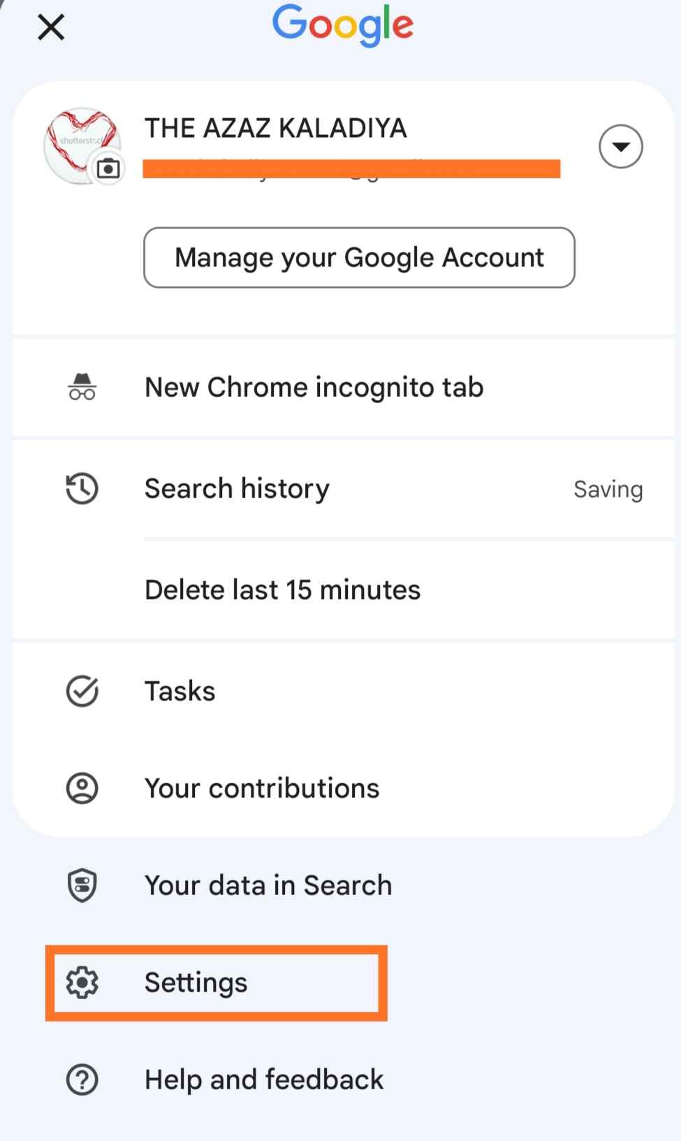 Google application settings